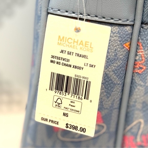 Michael Kors Medium Jet Set Travel NS Chain Xbody Bag Light Sky Multi